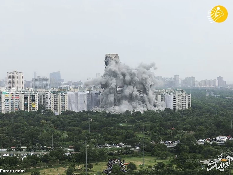 (ویدئو) کمتر از ۱۰ ثانیه؛ تخریب دو آسمان‌خراش غیرقانونی با مواد منفجره